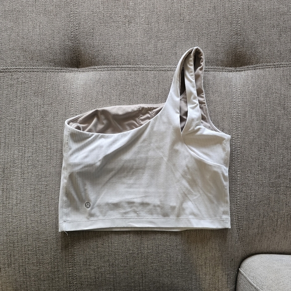 Lululemon Asymmetrical Ribbed Ivory Cropped Top Sz 8 - Picture 2 of 5